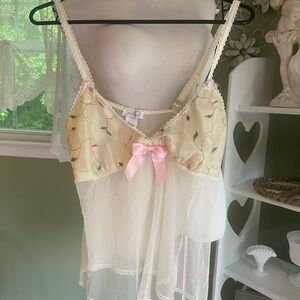 Elegant Cream and Pink Lace Babydoll M